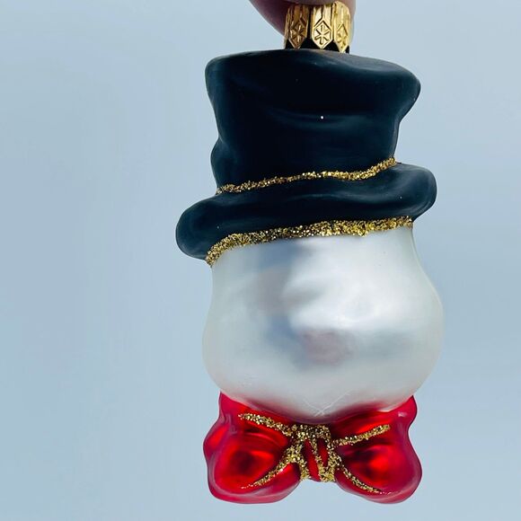 Vintage European Hand Blown Glass Christmas Ornament Frosty Snowman in Tophat - Picture 4 of 8
